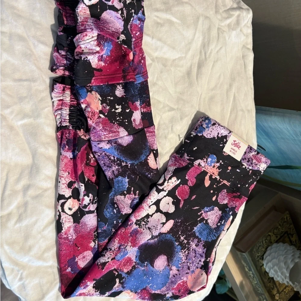 Justice Splatter Print Leggings in Pink, Purple, and Blue